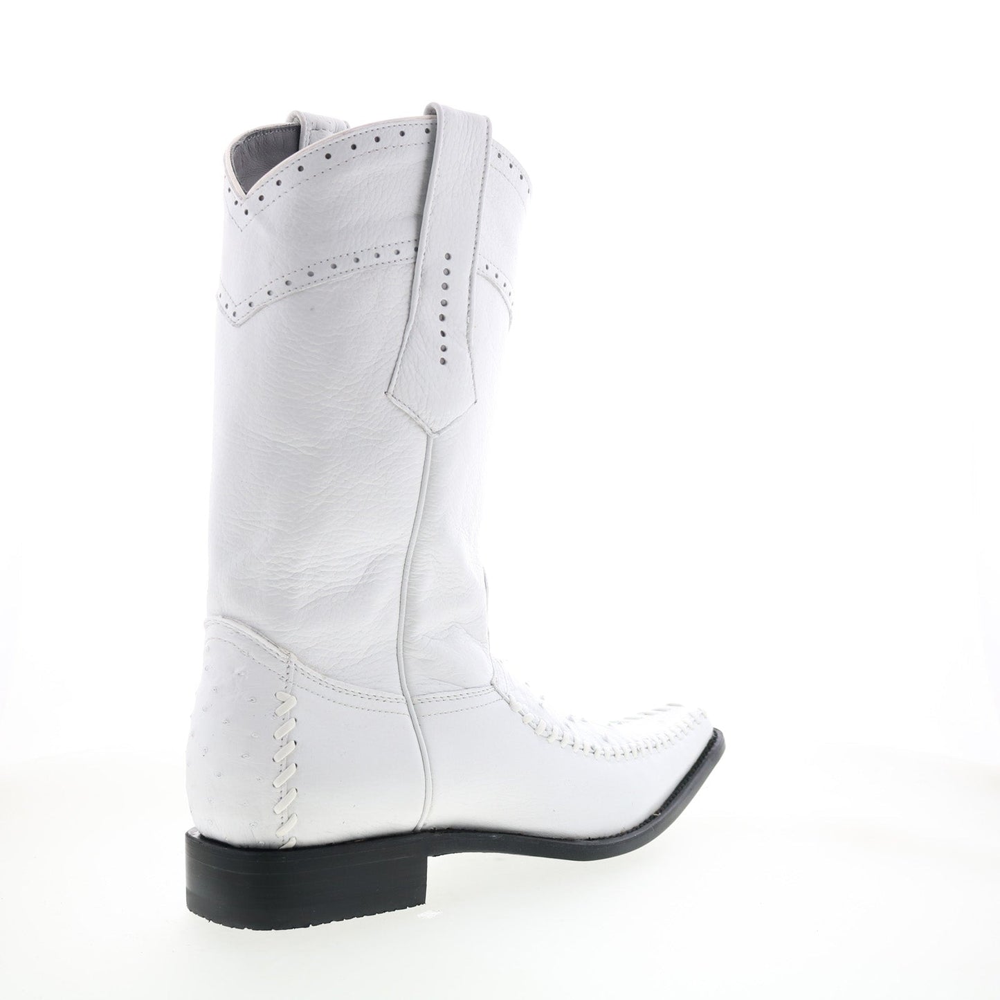 Los Altos Square Toe Ostrich Deer Stitch Mens White Wide Cowboy Western Boots