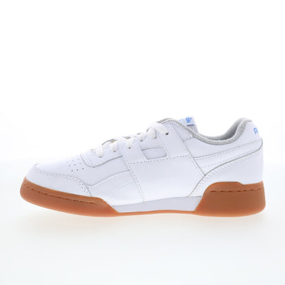 Reebok Workout Plus Mens White Leather Lace Up Lifestyle Sneakers Shoes