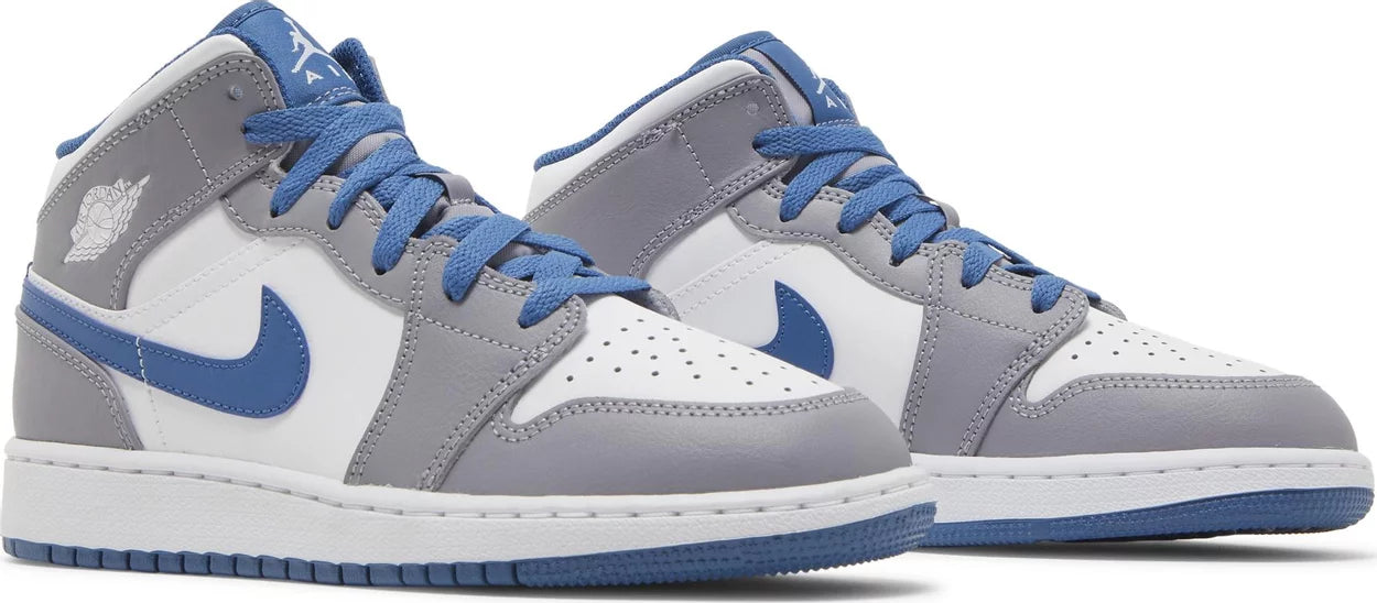 Nike Grade School Womens Air Jordan 1 Mid Sneakers - 'Cement True Blue'