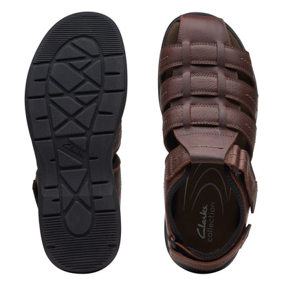 Clarks Walkford Fish 26171794 Mens Brown Leather Strap Sport Sandals Shoes