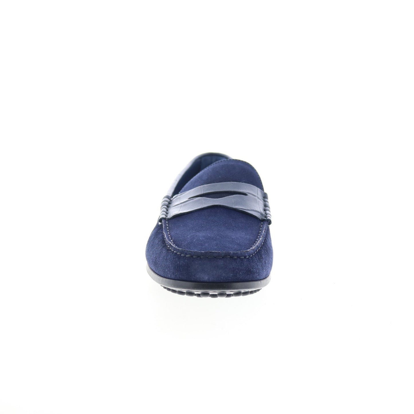 Zelli Italia Monza Calf Suede Embossed Crocodile Mens Blue Loafers Shoes
