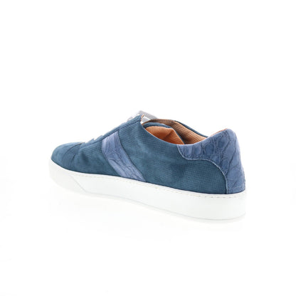 Zelli Italia Olympias Suede Calfskin Crocodile Mens Blue Sneakers Shoes