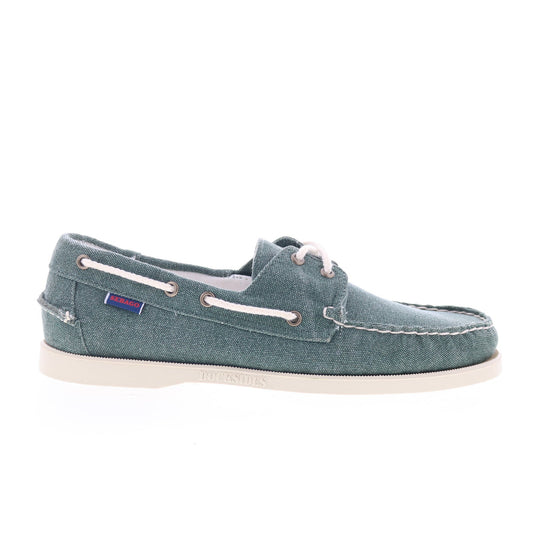 Sebago Portland Washed Canvas Mens Green Canvas Loafers & Slip Ons Boat Shoes