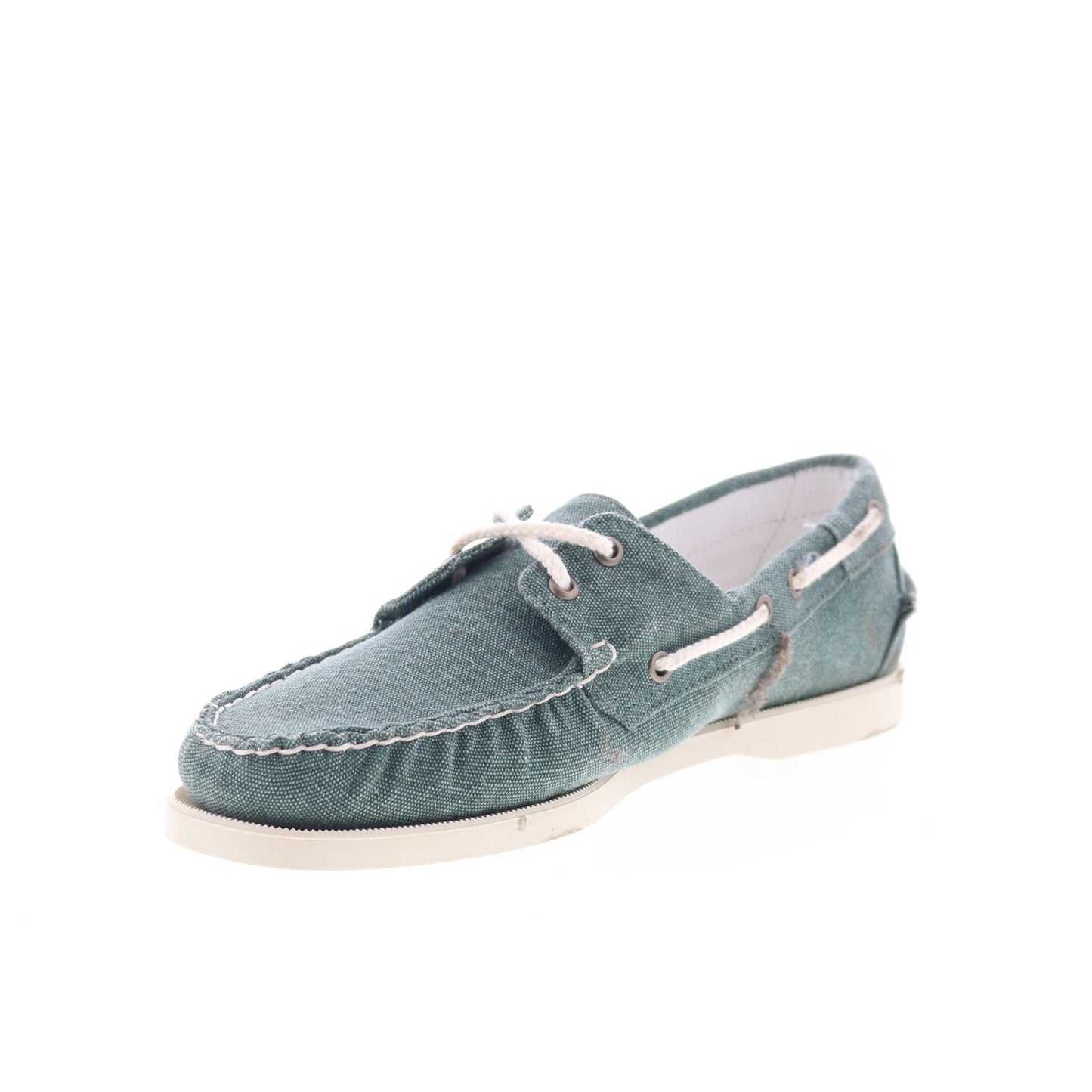 Sebago Portland Washed Canvas Mens Green Canvas Loafers & Slip Ons Boat Shoes
