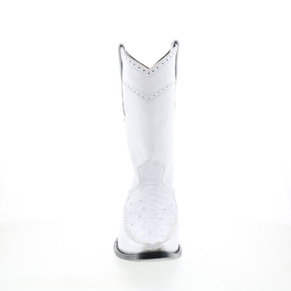 Los Altos Square Toe Ostrich Deer Stitch Mens White Wide Cowboy Western Boots