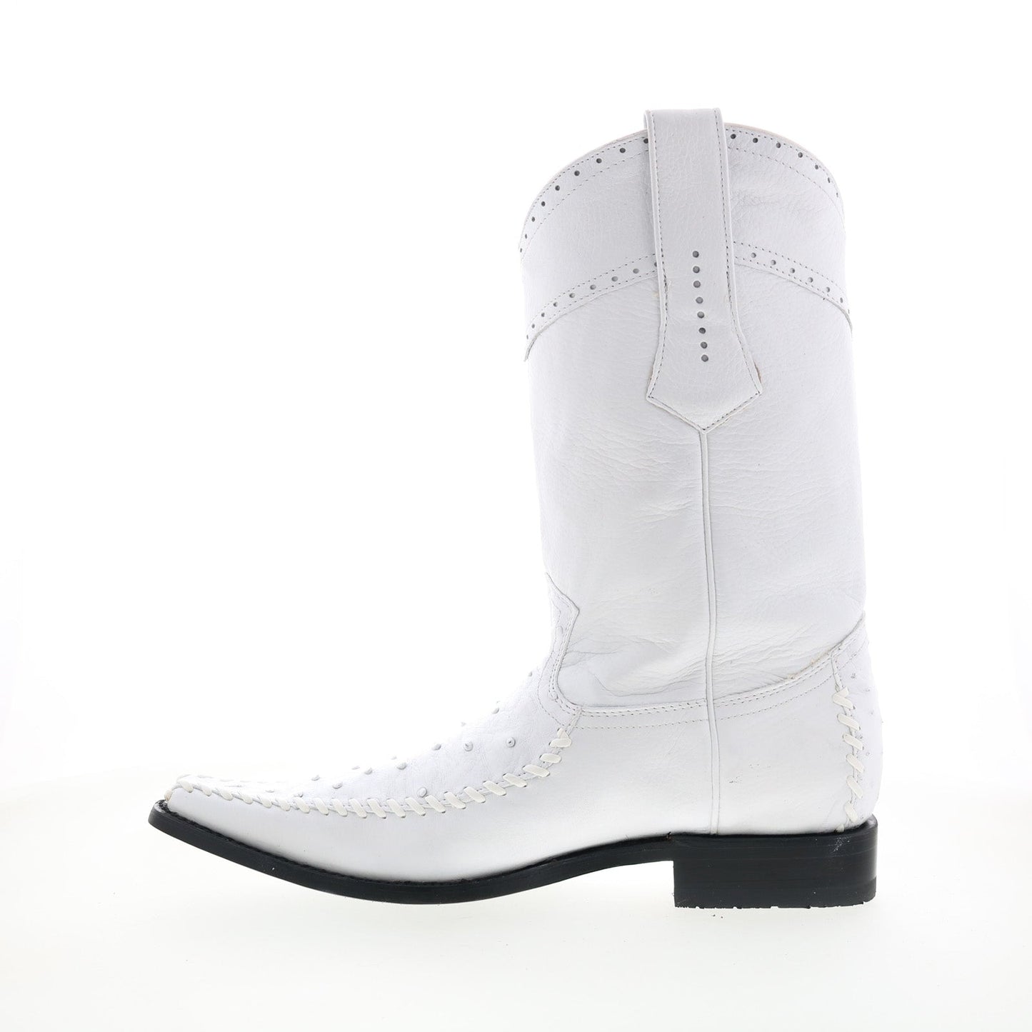 Los Altos Square Toe Ostrich Deer Stitch Mens White Wide Cowboy Western Boots