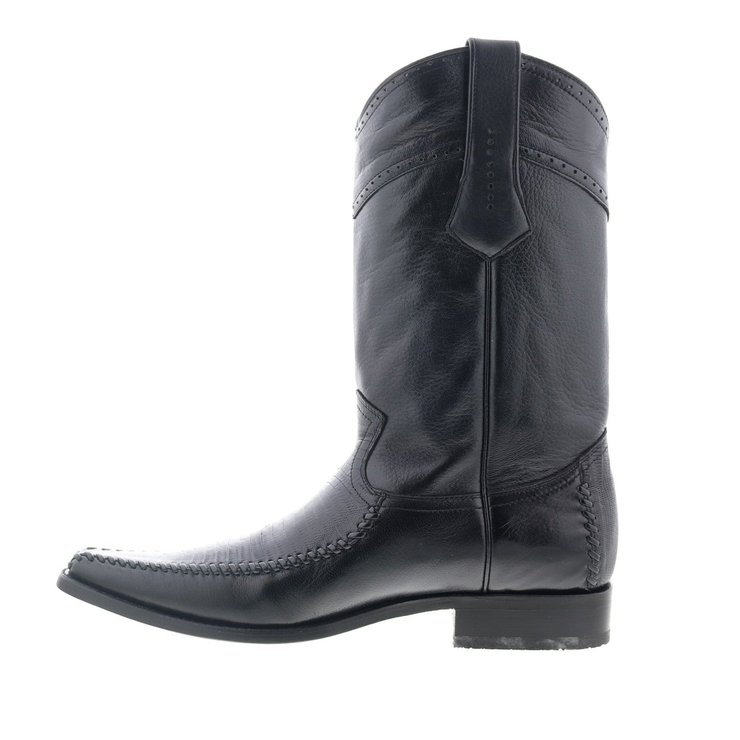 Los Altos Narrow Square Toe Teju Lizard Mens Black Wide Cowboy Western Boots