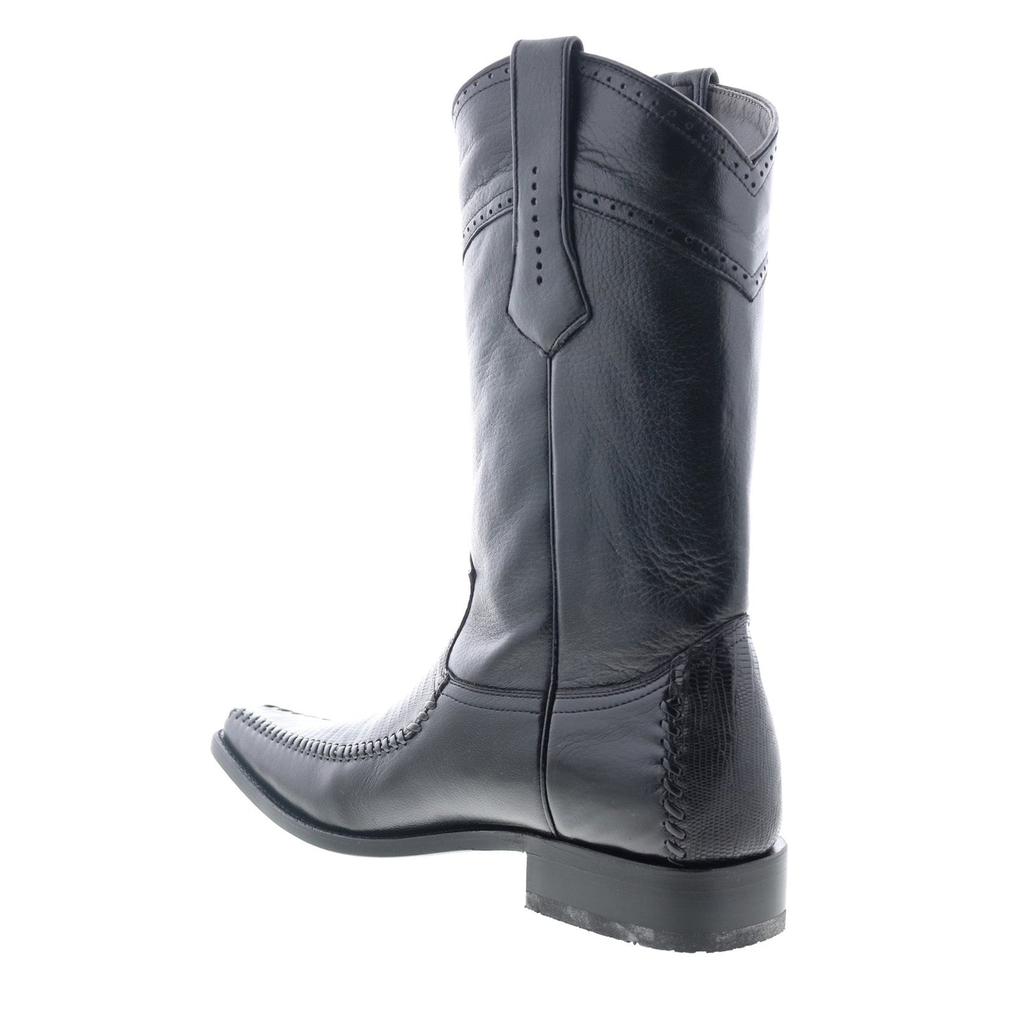 Los Altos Narrow Square Toe Teju Lizard Mens Black Wide Cowboy Western Boots