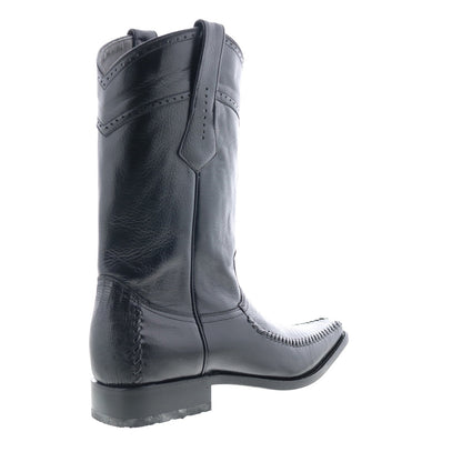 Los Altos Narrow Square Toe Teju Lizard Mens Black Wide Cowboy Western Boots