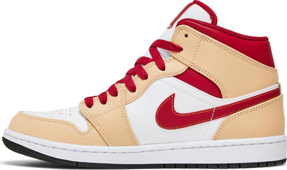 Nike Mens Air Jordan 1 Mid Sneakers - 'Light Curry Cardinal Red'