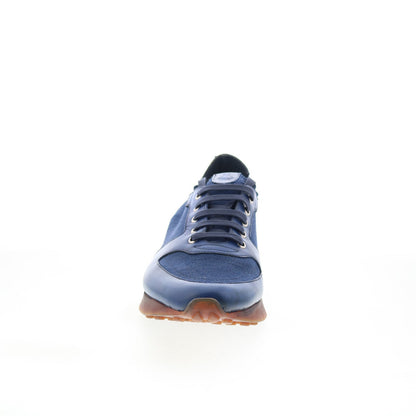 Di Bianco Forza Mens Blue Leather Lace Up Lifestyle Sneakers Shoes