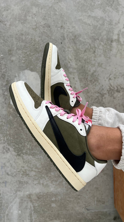 Nike Mens Travis Scott x Air Jordan 1 Retro Low OG SP Sneakers - 'Reverse Olive / Medium Olive'