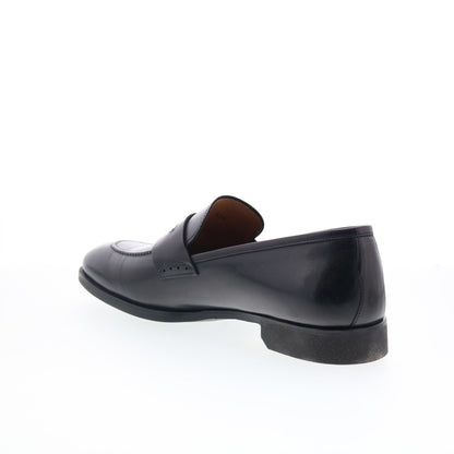 Di Bianco SC524 Mens Black Leather Slip On Loafers & Slip Ons Penny Shoes