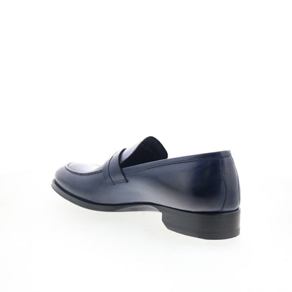 Di Bianco Siena Mens Blue Leather Slip On Loafers & Slip Ons Penny Shoes