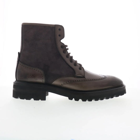 Di Bianco Trento Mens Gray Leather Lace Up Casual Dress Boots