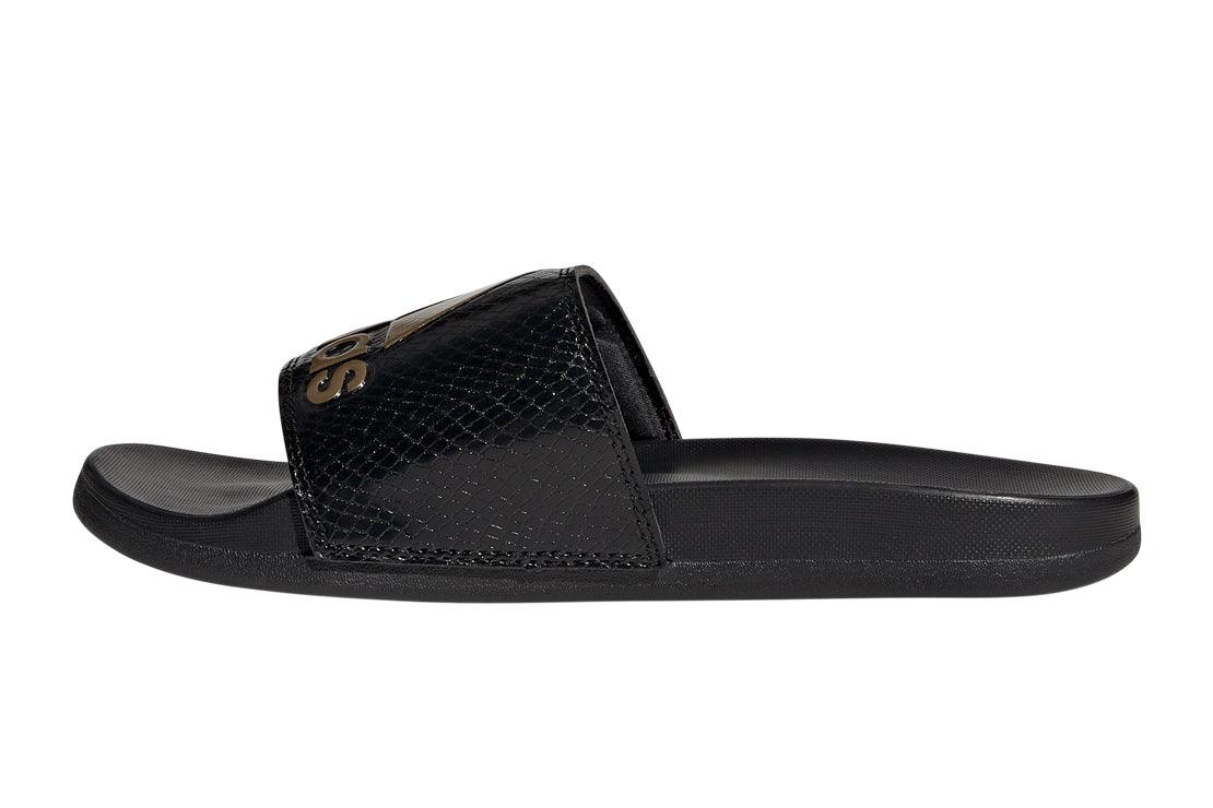 Adilette Comfort Slides Women's :Core Black | Gold Metallic