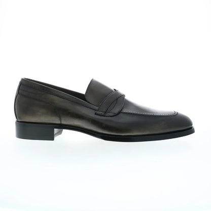 Di Bianco Manzoni Sella Mens Gray Leather Loafers & Slip Ons Penny Shoes