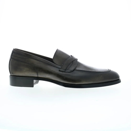 Di Bianco Manzoni Sella Mens Gray Leather Loafers & Slip Ons Penny Shoes