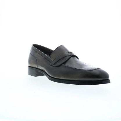 Di Bianco Manzoni Sella Mens Gray Leather Loafers & Slip Ons Penny Shoes