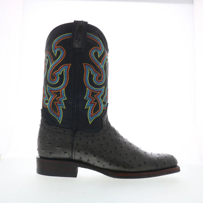 Dingo Ranger Ostrich Print Leather Mens Black Extra Wide Western Boots