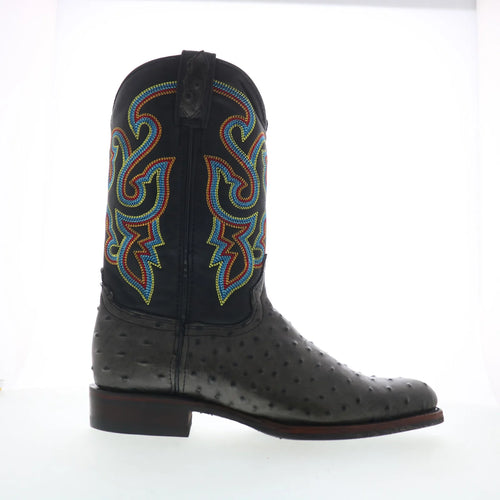 Dingo Ranger Ostrich Print Leather Mens Black Extra Wide Western Boots