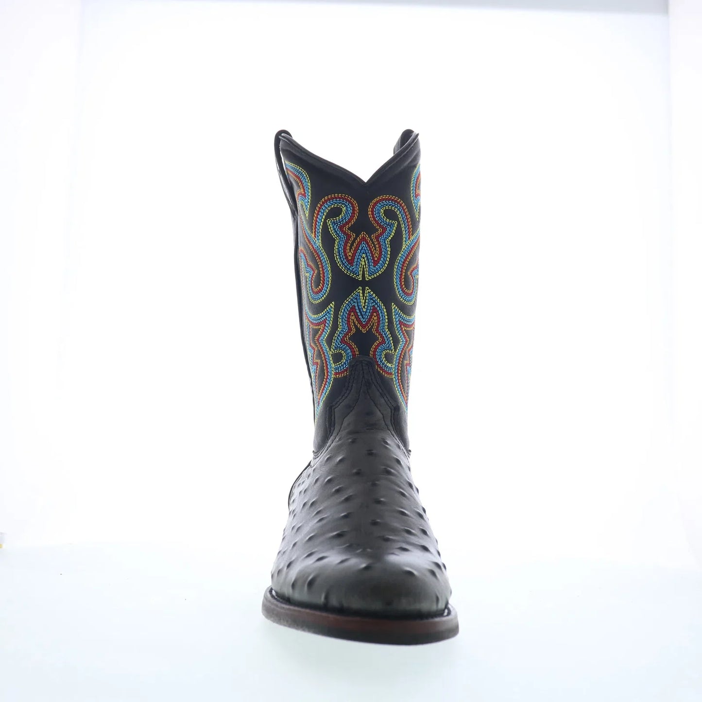 Dingo Ranger Ostrich Print Leather Mens Black Extra Wide Western Boots