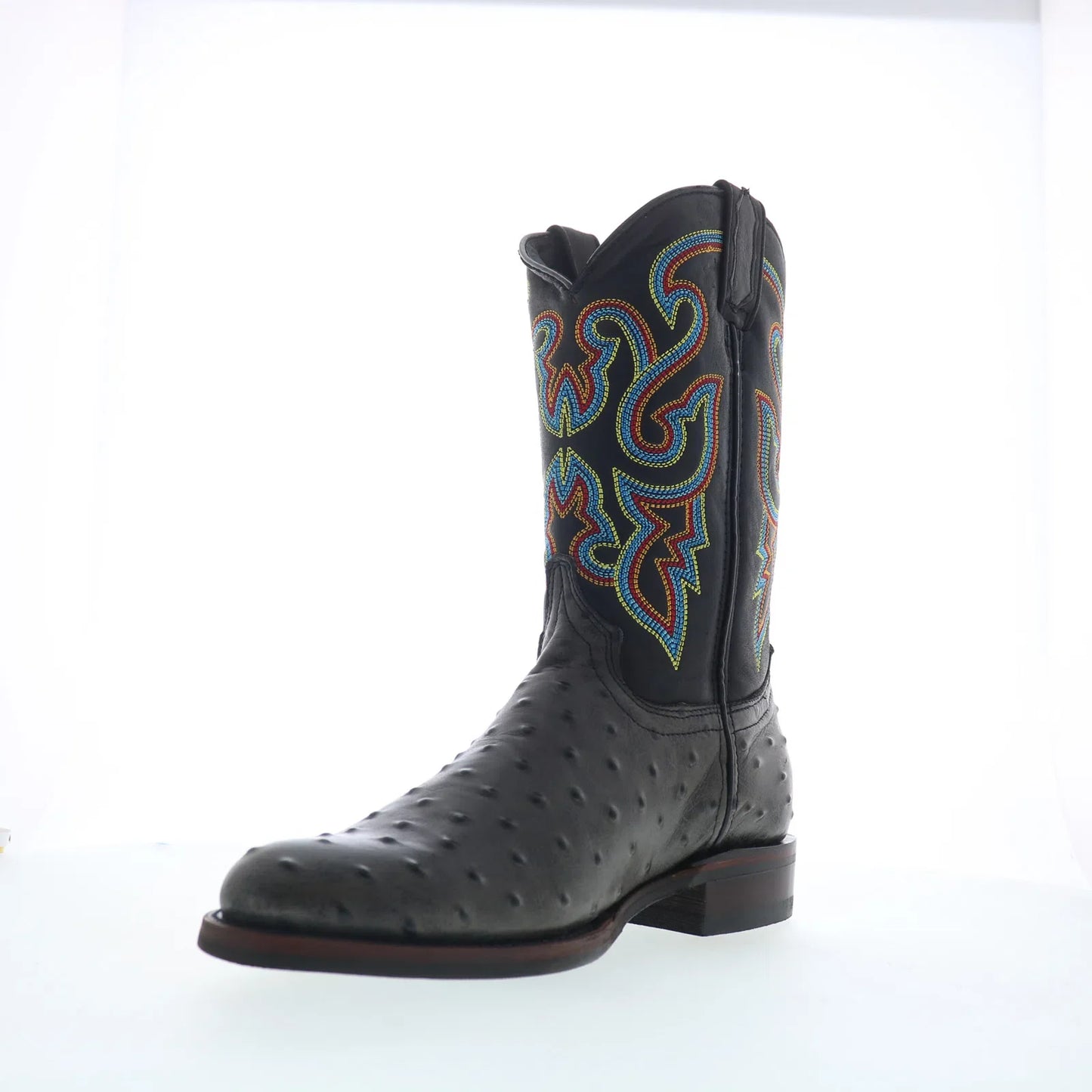 Dingo Ranger Ostrich Print Leather Mens Black Extra Wide Western Boots