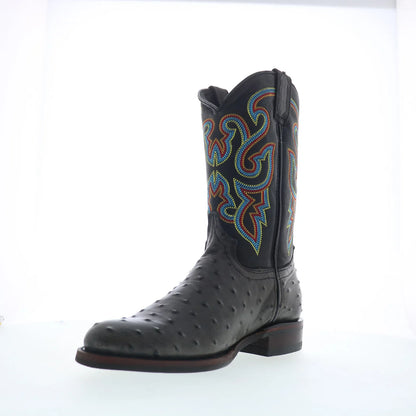 Dingo Ranger Ostrich Print Leather Mens Black Extra Wide Western Boots