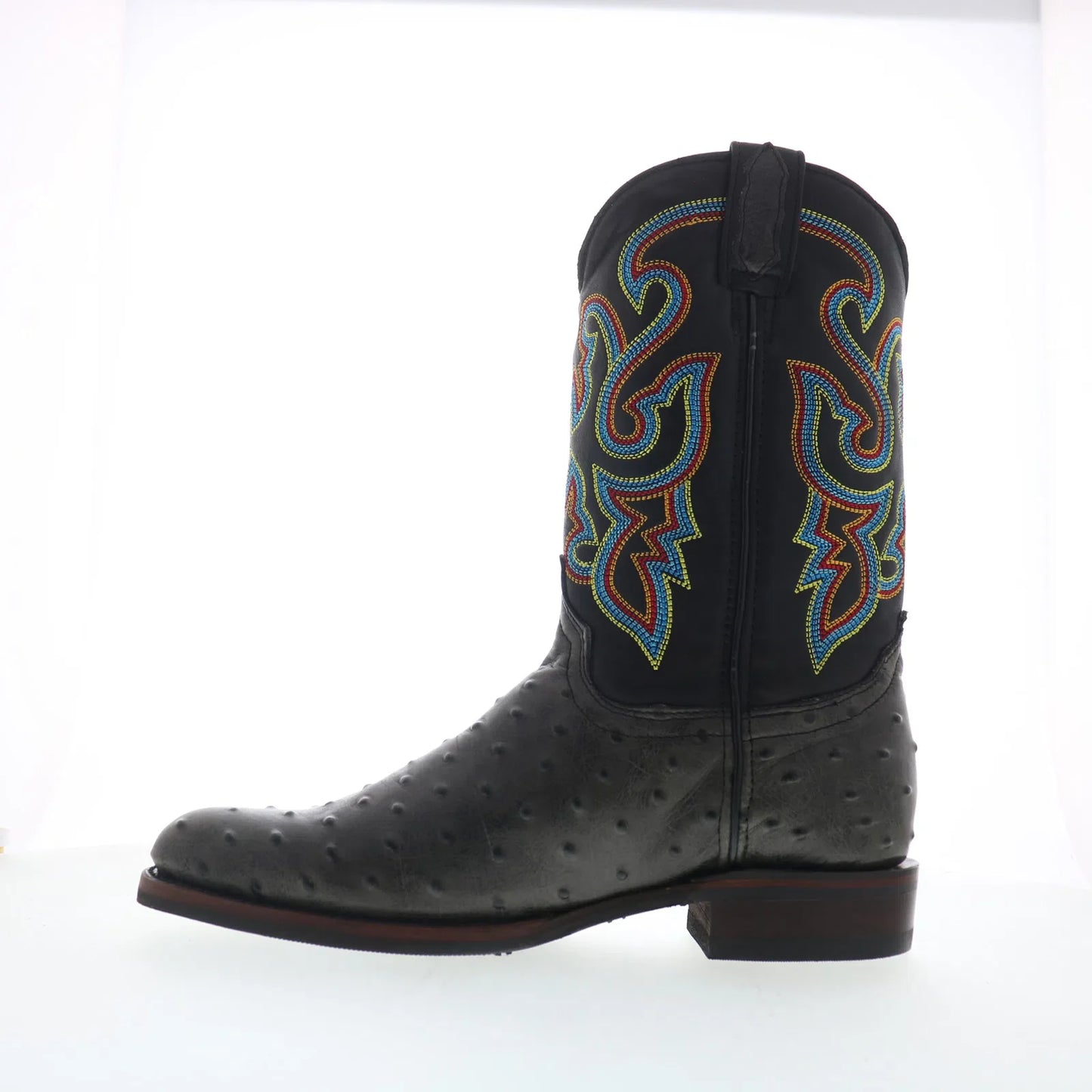 Dingo Ranger Ostrich Print Leather Mens Black Extra Wide Western Boots
