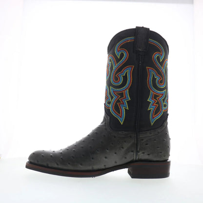 Dingo Ranger Ostrich Print Leather Mens Black Extra Wide Western Boots