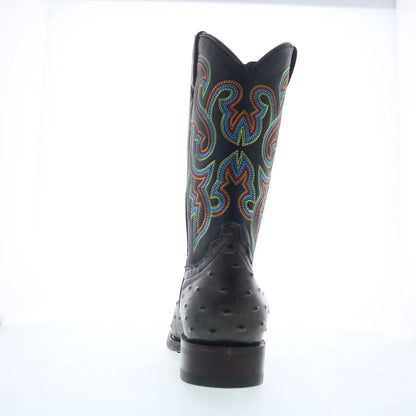 Dingo Ranger Ostrich Print Leather DI-131 Mens Black Cowboy Western Boots