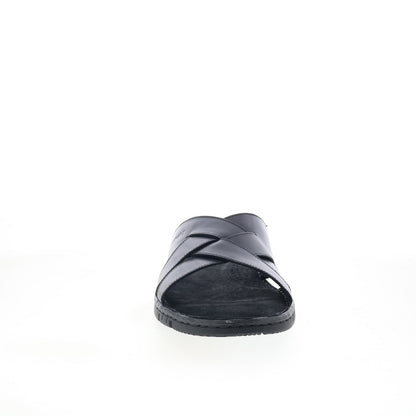 Rockport Jaya RMJAYA Mens Black Leather Slip On Slides Sandals Shoes