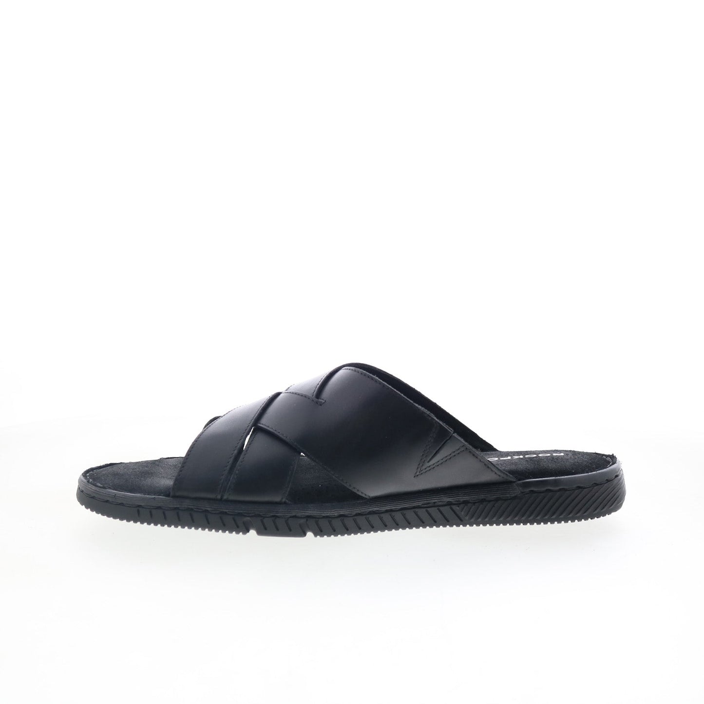 Rockport Jaya RMJAYA Mens Black Leather Slip On Slides Sandals Shoes