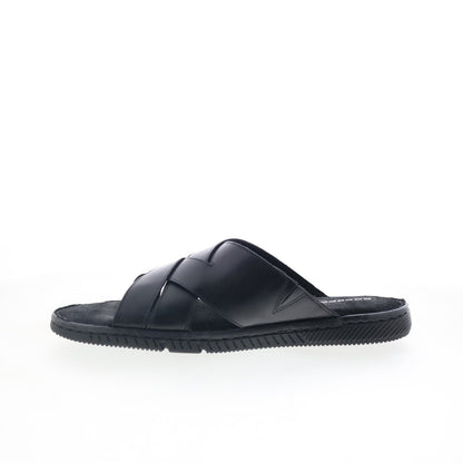 Rockport Jaya RMJAYA Mens Black Leather Slip On Slides Sandals Shoes